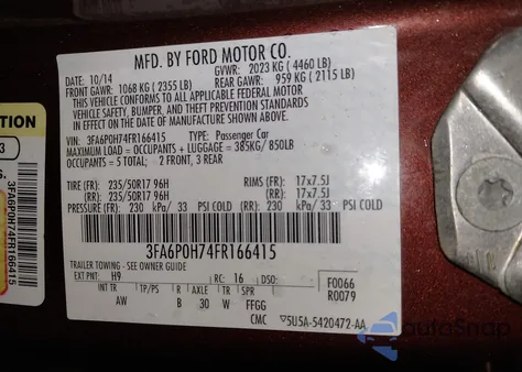 2015 Ford Fusion Se из США, поврежденный, VIN 3FA6P0H74FR166415